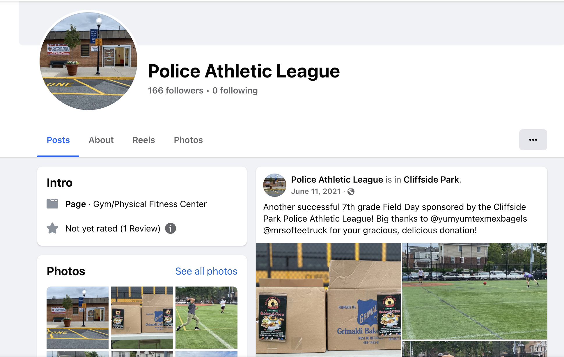 Screenshot of Cliffside Park PAL Facebook page